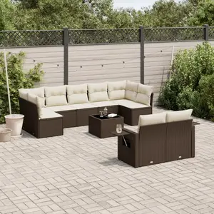 vidaXL - 10-delige - Loungeset - met - kussens - poly - rattan - bruin pas cher