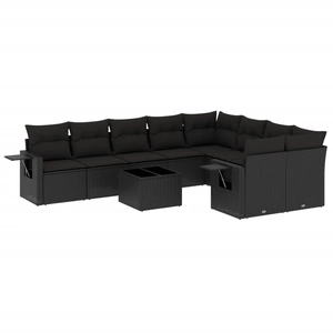 vidaXL Salon de jardin 9 pcs avec coussins noir résine tressée pas cher