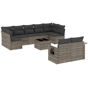 vidaXL Salon de jardin avec coussins 10 pcs gris résine tressée pas cher