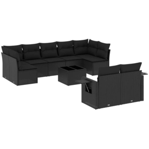 vidaXL Salon de jardin 9 pcs avec coussins noir résine tressée pas cher