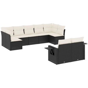 vidaXL Salon de jardin 9 pcs avec coussins noir résine tressée pas cher