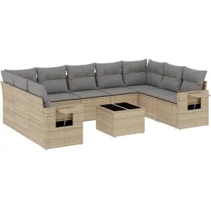 vidaXL Salon de jardin avec coussins 10 pcs beige résine tressée pas cher