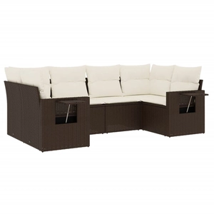 vidaXL Salon de jardin avec coussins 6 pcs marron résine tressée pas cher