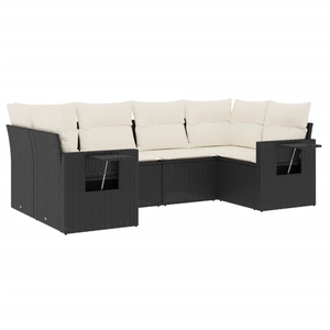 vidaXL Salon de jardin 6 pcs avec coussins noir résine tressée pas cher