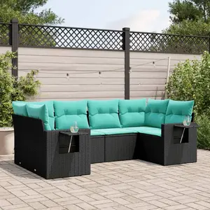 vidaXL Salon de jardin 6 pcs avec coussins noir résine tressée pas cher