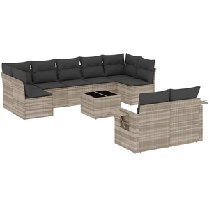 vidaXL Salon de jardin 9 pcs avec coussins gris clair résine tressée pas cher