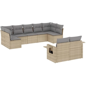 vidaXL Salon de jardin avec coussins 9 pcs beige résine tressée pas cher