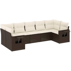 vidaXL Salon de jardin avec coussins 7 pcs marron résine tressée pas cher