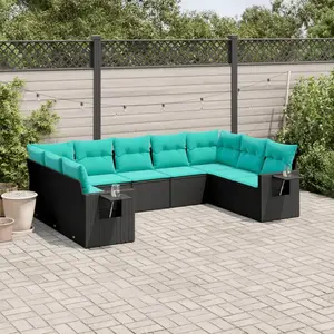 vidaXL Vidaxl Salon De Jardin 9 Pcs Avec Coussins Noir Résine Tressée pas cher