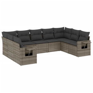 vidaXL Salon de jardin 9 pcs avec coussins gris résine tressée pas cher