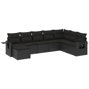 vidaXL Salon de jardin 8 pcs avec coussins noir résine tressée pas cher