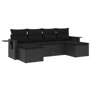 vidaXL Salon de jardin 6 pcs avec coussins noir résine tressée pas cher