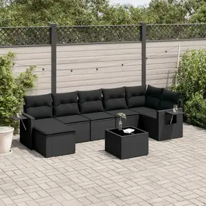 vidaXL Salon de jardin 8 pcs avec coussins noir résine tressée pas cher