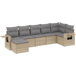 vidaXL Salon de jardin avec coussins 7 pcs beige résine tressée pas cher