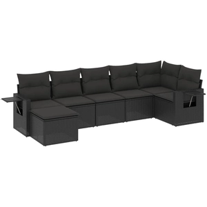 vidaXL Salon de jardin 7 pcs avec coussins noir résine tressée pas cher