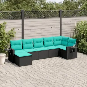 vidaXL Vidaxl Salon De Jardin 7 Pcs Avec Coussins Noir Résine Tressée pas cher