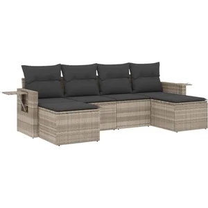 vidaXL Salon de jardin 6 pcs avec coussins gris clair résine tressée pas cher