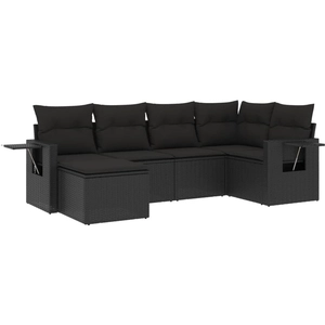vidaXL Salon de jardin 7 pcs avec coussins noir résine tressée pas cher