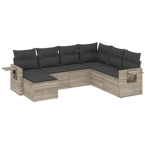 vidaXL Salon de jardin avec coussins 7 pcs gris clair résine tressée pas cher