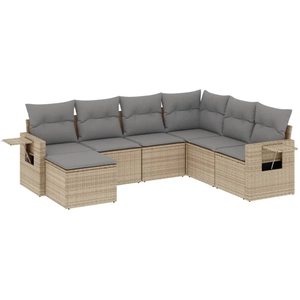 vidaXL Salon de jardin avec coussins 7 pcs beige résine tressée pas cher