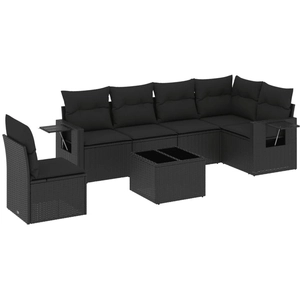 vidaXL Salon de jardin 7 pcs avec coussins noir résine tressée pas cher
