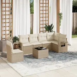 vidaXL Salon de jardin avec coussins 7 pcs beige résine tressée pas cher