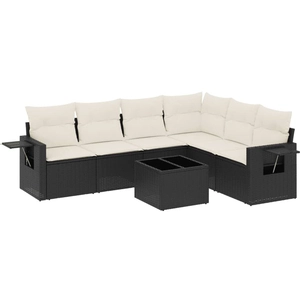 vidaXL Salon de jardin 7 pcs avec coussins noir résine tressée pas cher