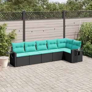 vidaXL Salon de jardin 6 pcs avec coussins noir résine tressée pas cher