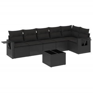 vidaXL Salon de jardin 7 pcs avec coussins noir résine tressée pas cher