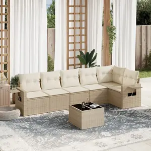 vidaXL Salon de jardin avec coussins 7 pcs beige résine tressée pas cher
