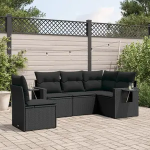 vidaXL Salon de jardin 5 pcs avec coussins noir résine tressée pas cher