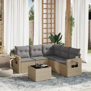 vidaXL Salon de jardin avec coussins 6 pcs beige résine tressée pas cher