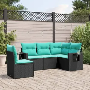 vidaXL Vidaxl Salon De Jardin 5 Pcs Avec Coussins Noir Résine Tressée pas cher