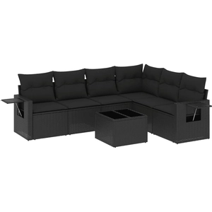 vidaXL Salon de jardin 6 pcs avec coussins noir résine tressée pas cher