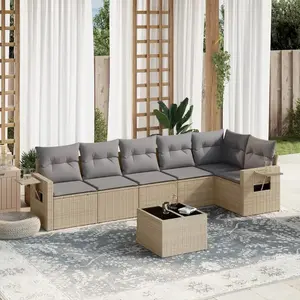 vidaXL Salon de jardin avec coussins 7 pcs beige résine tressée pas cher