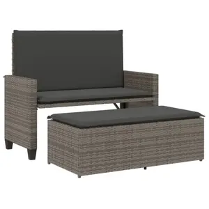 vidaXL Banc de jardin avec coussins et repose-pied gris résine tressée pas cher