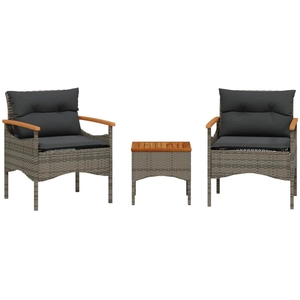 Comparateur de prix : vidaXL Salon de jardin avec coussins 3 pcs gris résine tressée