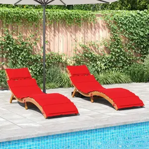 vidaXL Chaises longues avec coussins lot de 2 rouge bois massif acacia pas cher