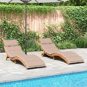 vidaXL Chaises longues avec coussins lot de 2 taupe bois massif acacia pas cher