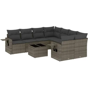 vidaXL Salon de jardin 9 pcs avec coussins gris résine tressée pas cher