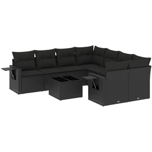 vidaXL Salon de jardin 9 pcs avec coussins noir résine tressée pas cher