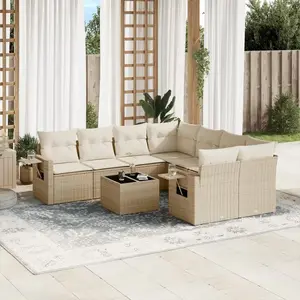 vidaXL Salon de jardin avec coussins 9 pcs beige résine tressée pas cher