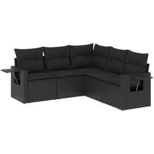 vidaXL Salon de jardin 5 pcs avec coussins noir résine tressée pas cher