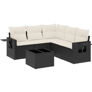 vidaXL Salon de jardin 5 pcs avec coussins noir résine tressée pas cher