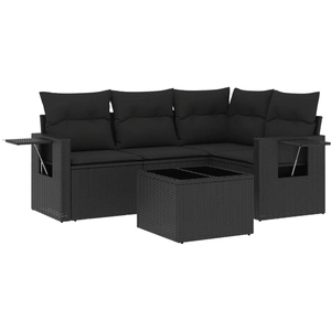vidaXL Salon de jardin 5 pcs avec coussins noir résine tressée pas cher