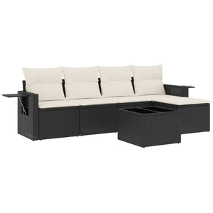 vidaXL Salon de jardin 5 pcs avec coussins noir résine tressée pas cher