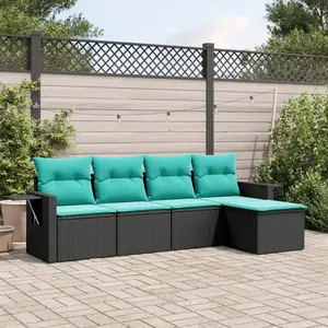 vidaXL Vidaxl Salon De Jardin 5 Pcs Avec Coussins Noir Résine Tressée pas cher