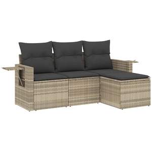 vidaXL Salon de jardin 4 pcs avec coussins gris clair résine tressée pas cher