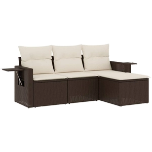 vidaXL Salon de jardin 4 pcs avec coussins marron résine tressée pas cher