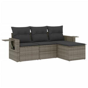 vidaXL Salon de jardin 4 pcs avec coussins gris résine tressée pas cher